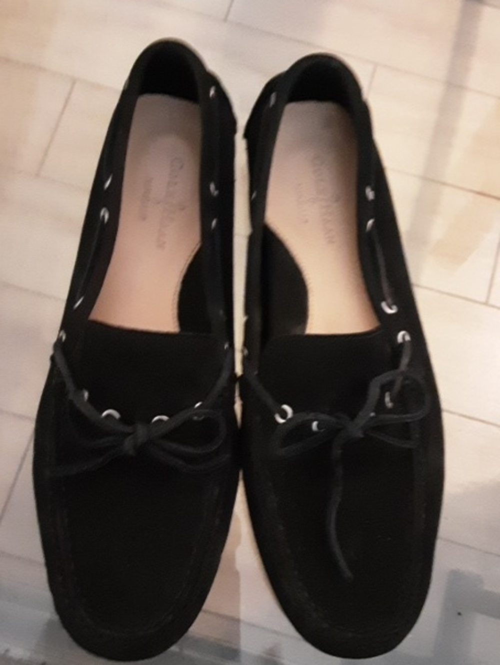 Cole Haan Black Suede Driving Loafers with Bow